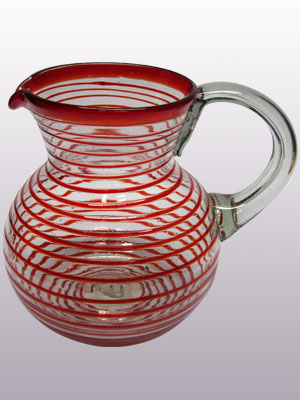 MEXICAN GLASSWARE / Ruby Red Spiral 120 oz Large Bola Pitcher / A classic with a modern twist, this pitcher is adorned with a beautiful ruby red spiral.